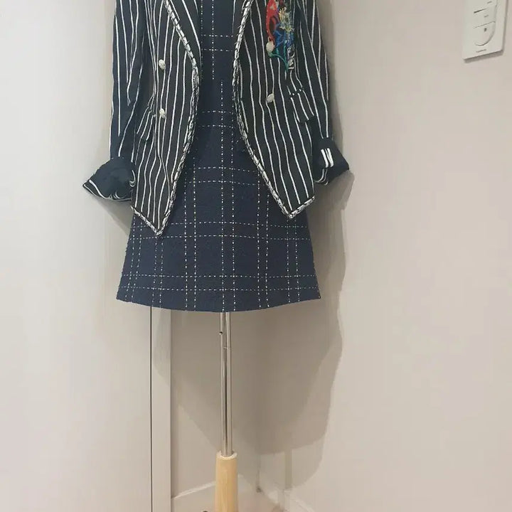 [BUNJANG] Navy Tweed Mini Dress / 체크 패턴 미니 원피스