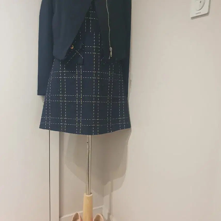 [BUNJANG] Navy Tweed Mini Dress / 체크 패턴 미니 원피스