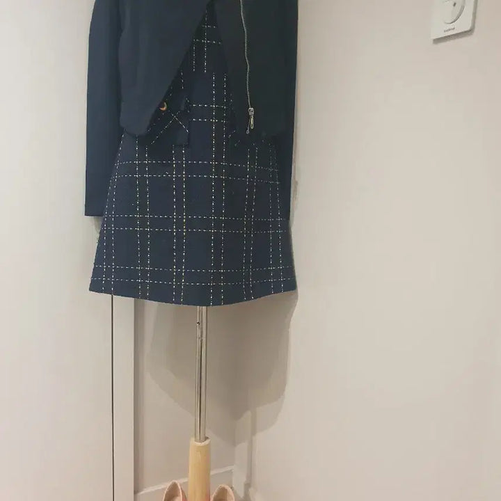 [BUNJANG] Navy Tweed Mini Dress / 체크 패턴 미니 원피스
