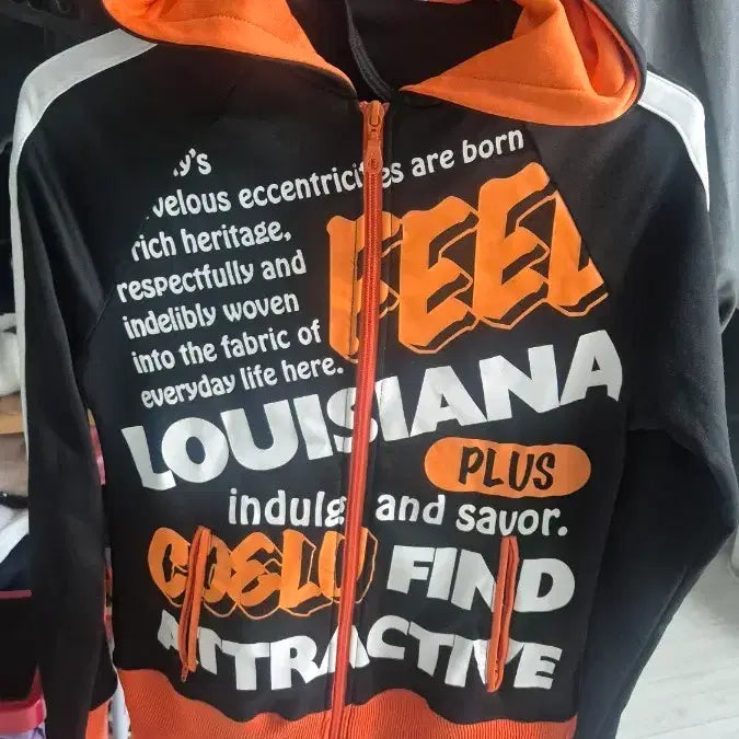 [BUNJANG] Printed Hoodie Black/Orange / 프린팅 후드집업 블랙/오렌지