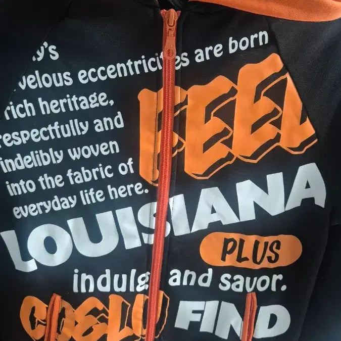 [BUNJANG] Printed Hoodie Black/Orange / 프린팅 후드집업 블랙/오렌지