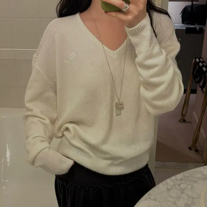 [BUNJANG] VIMUD Fog V-Neck Knit Ivory / (1회착용) 바이무드 Fog 브이넥 니트 아이보리