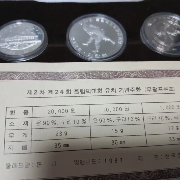 [BUNJANG] 1983 Seoul Olympic Commemorative Coins Set / 1983년 서울 올림픽 기념주화 3종 세트