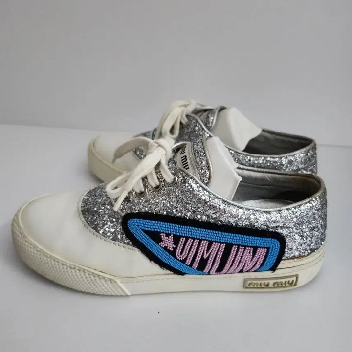 [BUNJANG] Miu Miu Glitter Sneakers (Silver/White) Shoes / 미우미우 글리터 스니커즈 운동화 36