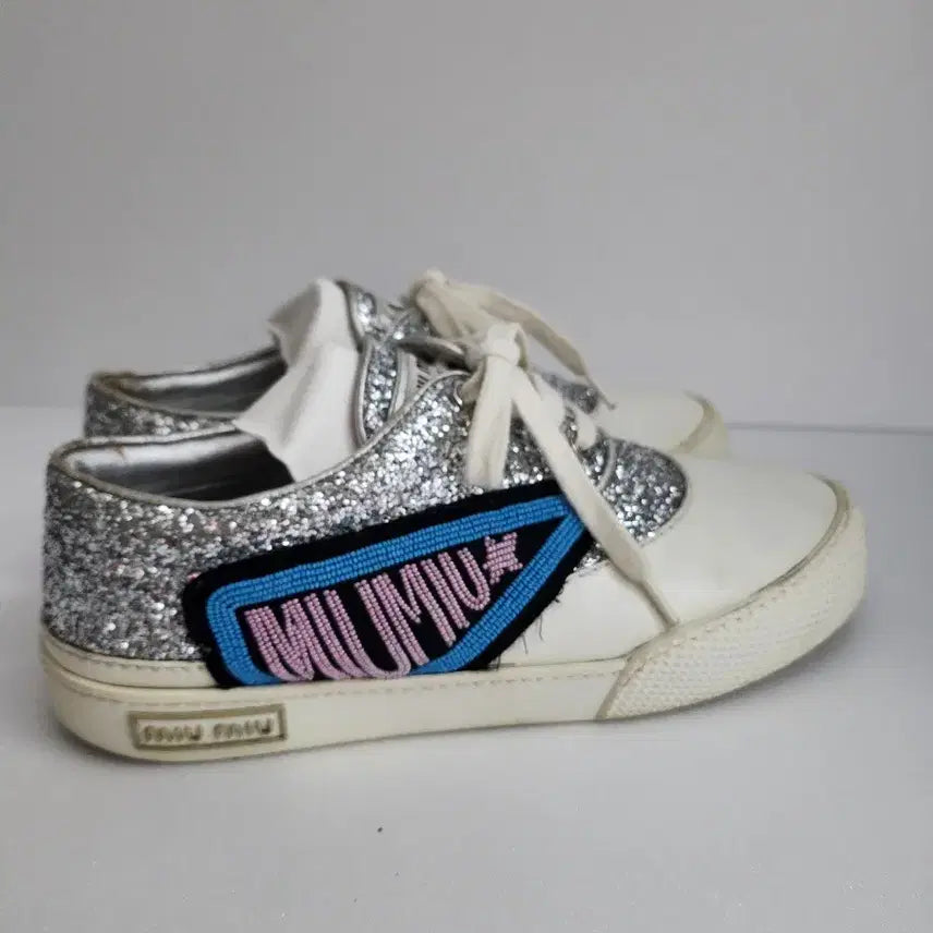 [BUNJANG] Miu Miu Glitter Sneakers (Silver/White) Shoes / 미우미우 글리터 스니커즈 운동화 36