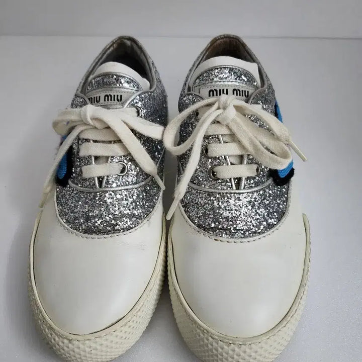 [BUNJANG] Miu Miu Glitter Sneakers (Silver/White) Shoes / 미우미우 글리터 스니커즈 운동화 36