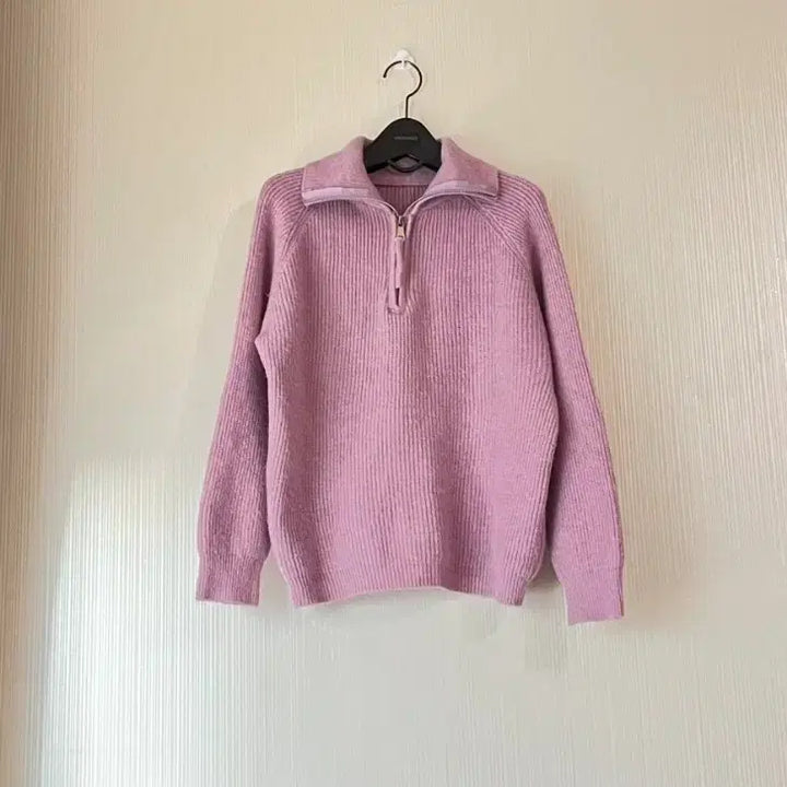 [BUNJANG] Unbranded Lavender Pink Half-Zip Knit Sweater / 반집업 니트