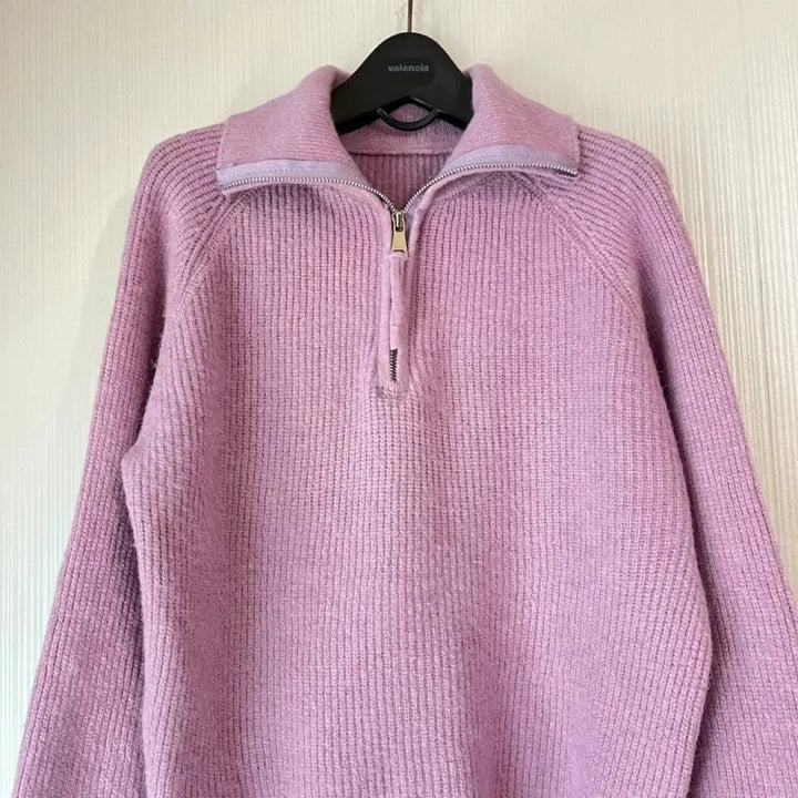 [BUNJANG] Unbranded Lavender Pink Half-Zip Knit Sweater / 반집업 니트