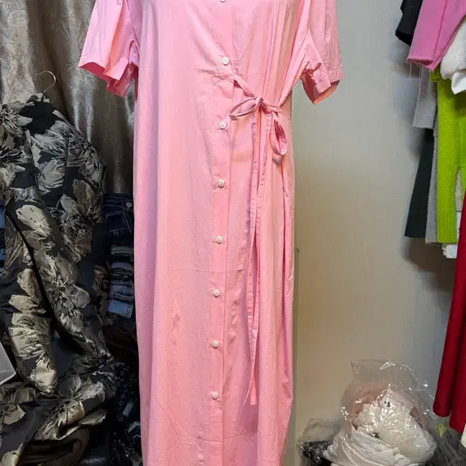 [BUNJANG] Pink Long Shirt Dress - Yellow, Plus Size / 핑크 롱 셔츠원피스 옐로우 빅사이즈