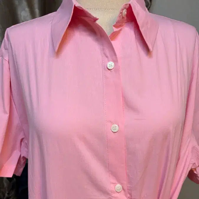[BUNJANG] Pink Long Shirt Dress - Yellow, Plus Size / 핑크 롱 셔츠원피스 옐로우 빅사이즈