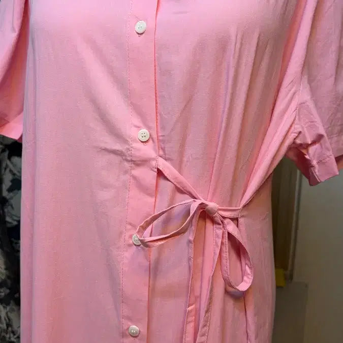 [BUNJANG] Pink Long Shirt Dress - Yellow, Plus Size / 핑크 롱 셔츠원피스 옐로우 빅사이즈