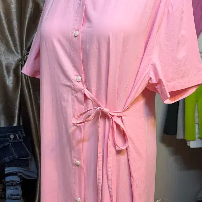 [BUNJANG] Pink Long Shirt Dress - Yellow, Plus Size / 핑크 롱 셔츠원피스 옐로우 빅사이즈