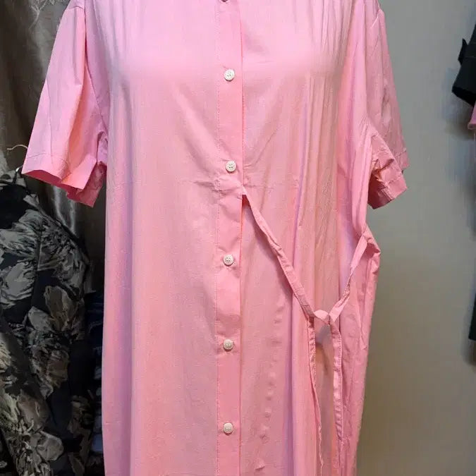 [BUNJANG] Pink Long Shirt Dress - Yellow, Plus Size / 핑크 롱 셔츠원피스 옐로우 빅사이즈