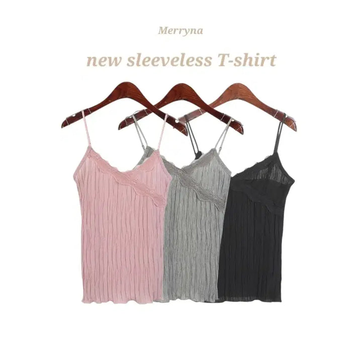 [SOLD OUT] (빠른배송/국내제작) 레이스 프릴 구김 나시 3color