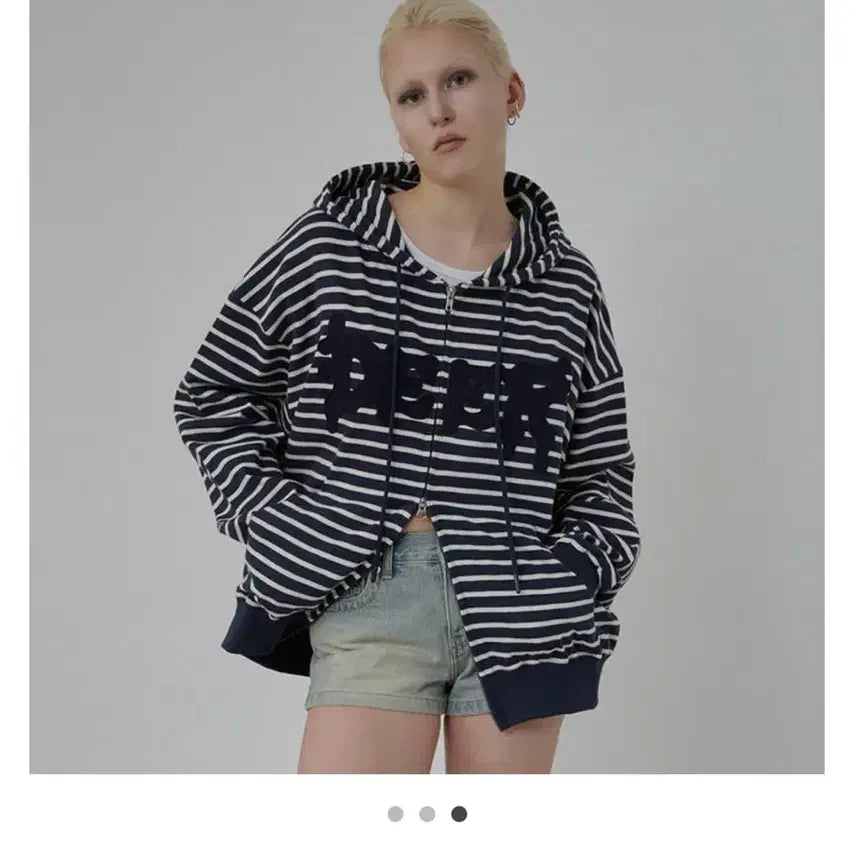 [BUNJANG] Dear My Dear Stripe Hooded Zip-up / (새상품) 디어마이디어 디어아플리케 스트라이프 후드 집업