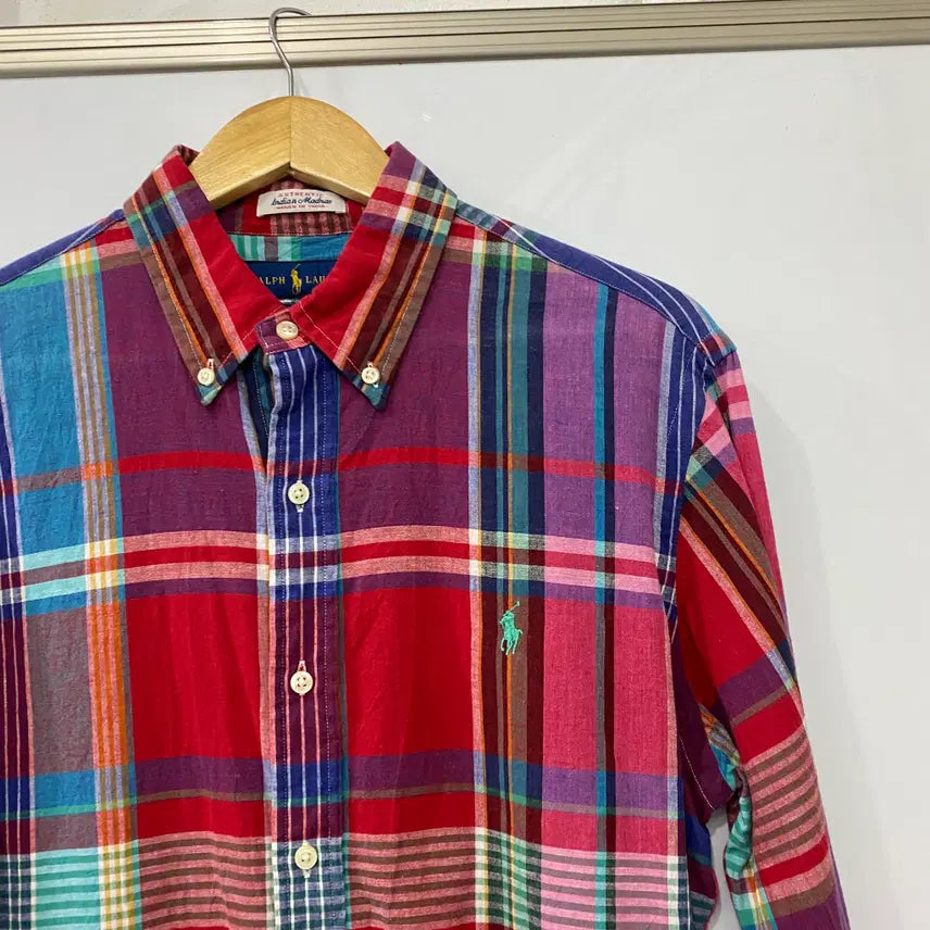 [BUNJANG] Polo Ralph Lauren Indian Checkered Long Sleeve Shirt (M) / 342. 폴로 랄프로렌 인도산 체크 긴팔셔츠 (M)