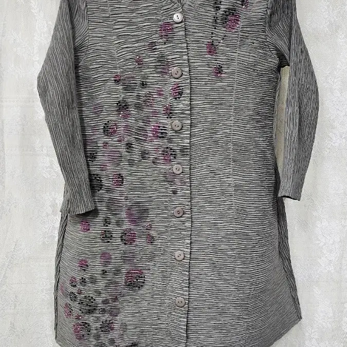 [BUNJANG] Pleats Floral Print Shirt Cardigan / 플리츠 플라워 프린팅 셔츠형 가디건