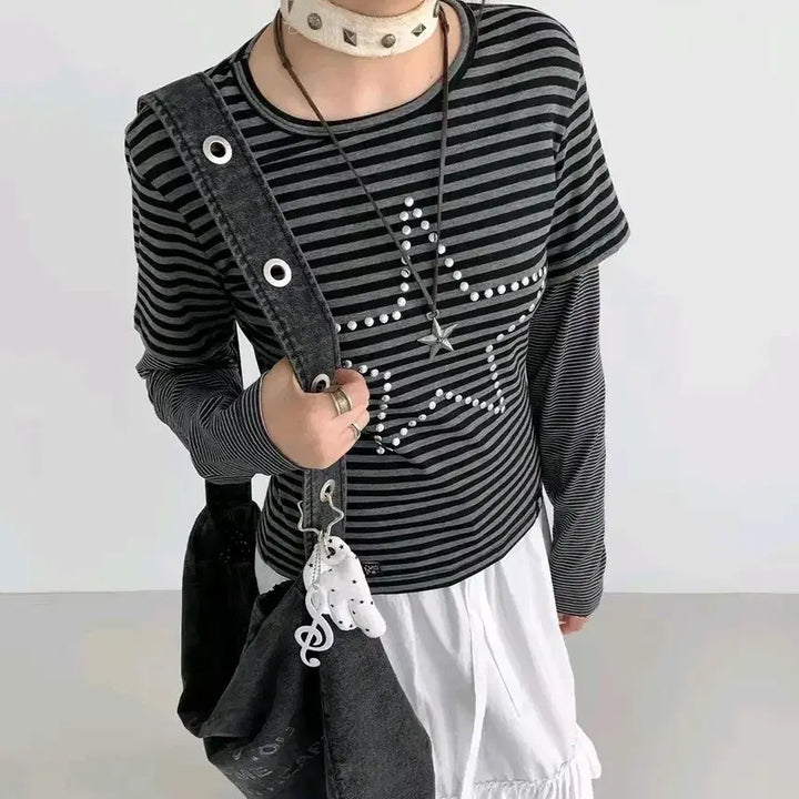 [BUNJANG] Y2K Striped Long Sleeve T-shirt / 줄무늬티셔츠 빅 스타 y2k 와투케 긴팔티 맨투맨 스트라이프 티셔츠 갸루