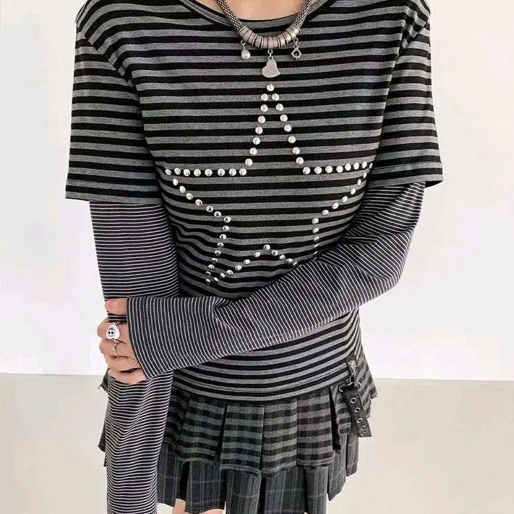 [BUNJANG] Y2K Striped Long Sleeve T-shirt / 줄무늬티셔츠 빅 스타 y2k 와투케 긴팔티 맨투맨 스트라이프 티셔츠 갸루