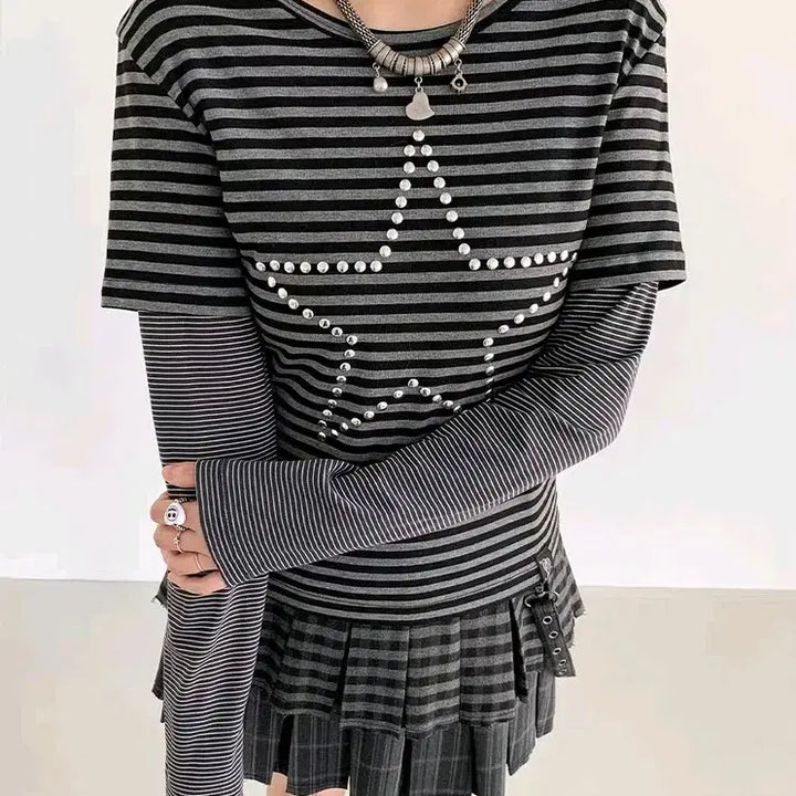 [BUNJANG] Y2K Striped Long Sleeve T-shirt / 줄무늬티셔츠 빅 스타 y2k 와투케 긴팔티 맨투맨 스트라이프 티셔츠 갸루