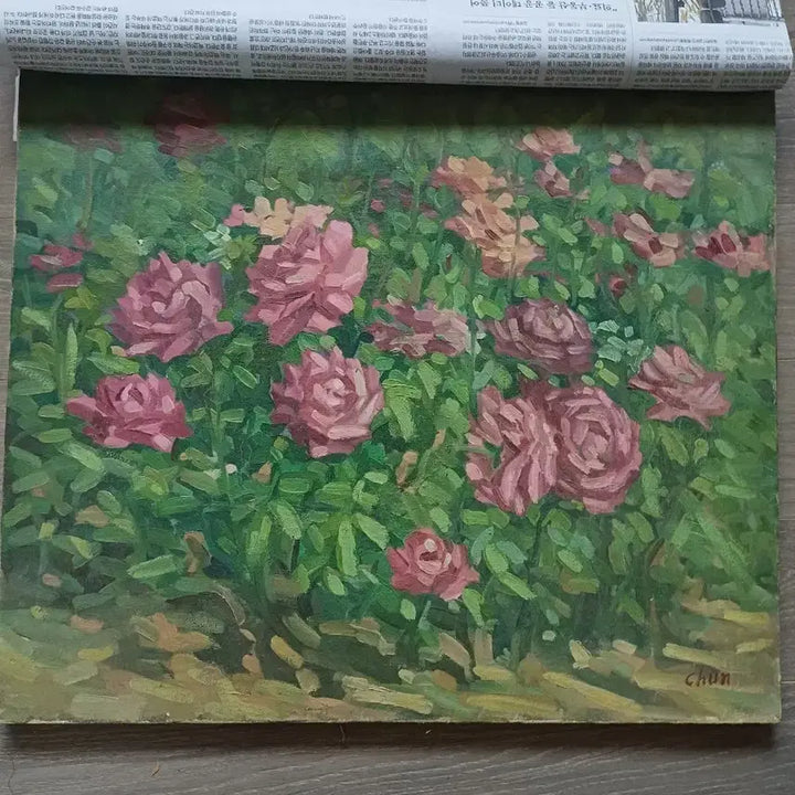 [BUNJANG] Chun Chil-bong Oil Painting Rose Artwork / 서양화가 천칠봉 유화작품