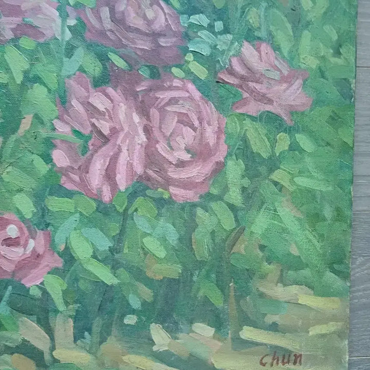 [BUNJANG] Chun Chil-bong Oil Painting Rose Artwork / 서양화가 천칠봉 유화작품