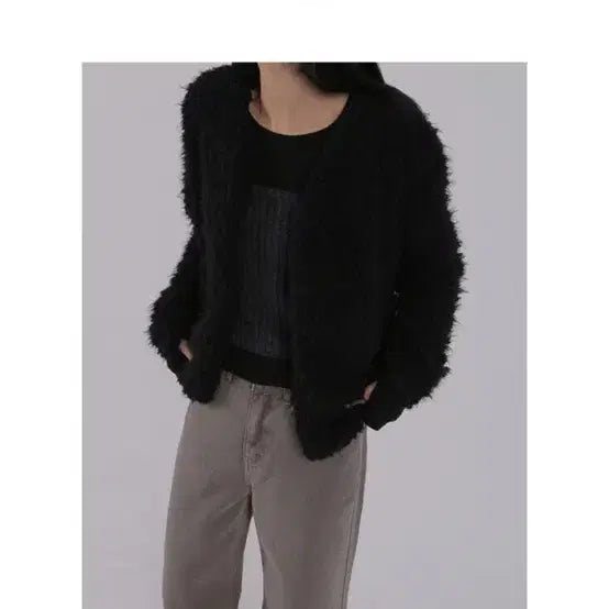 [BUNJANG] Black Fur Cardigan / 퍼 가디건