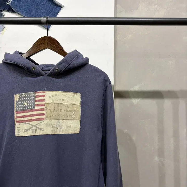 [BUNJANG] Polo Jeans Vintage American Flag Patch Hoodie / (105) 폴로진스 빈티지 성조기 패치 후드티