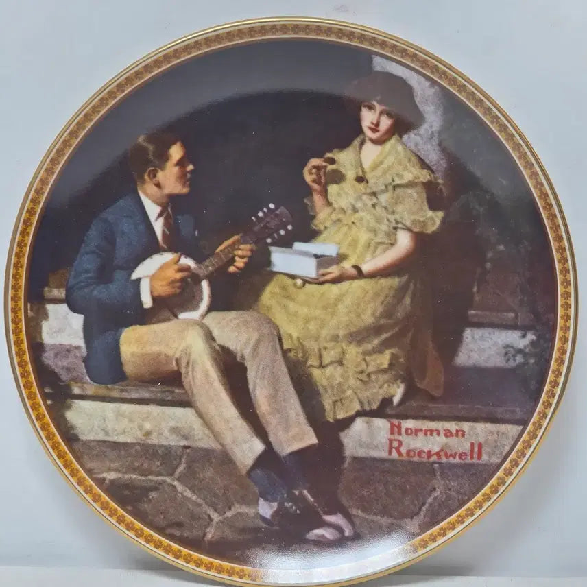 [BUNJANG] Vintage American Plate - Guitarist and Girlfriend / 빈티지 미국접시 기타치며 여친 작업