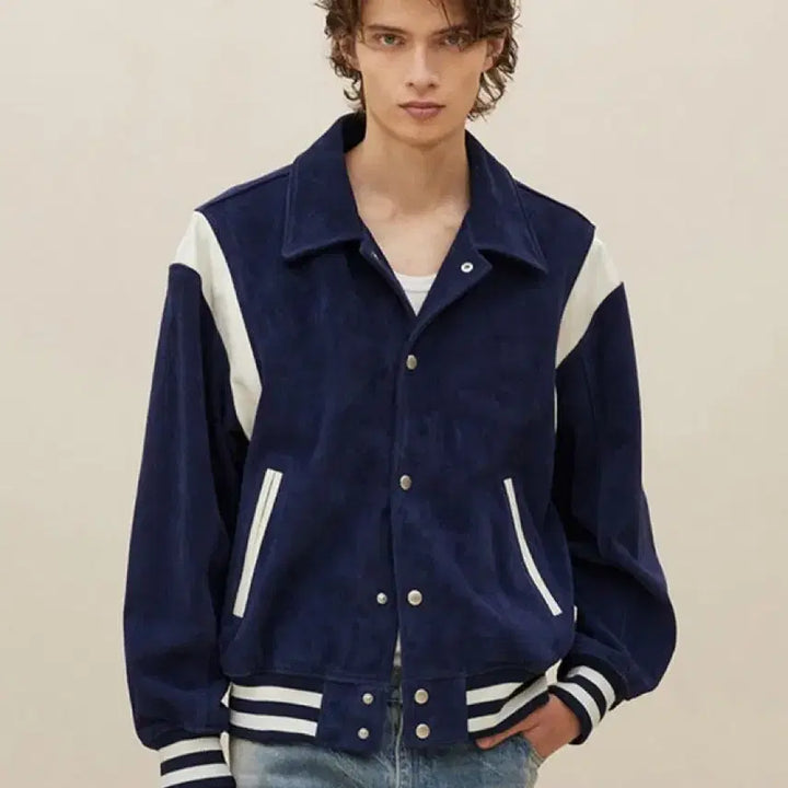 [BUNJANG] Sperone Cow Suede Varsity Stadium Short Jacket / 스페로네 카우 스웨이드 바시티 스타디움 숏 자켓