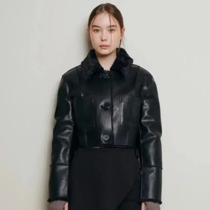 [BUNJANG] Not Your Rose Reversible Leather Mouton Jacket - Short - Black / 낫유어로즈 리버시블 레더 무스탕 자켓 숏 s 블랙