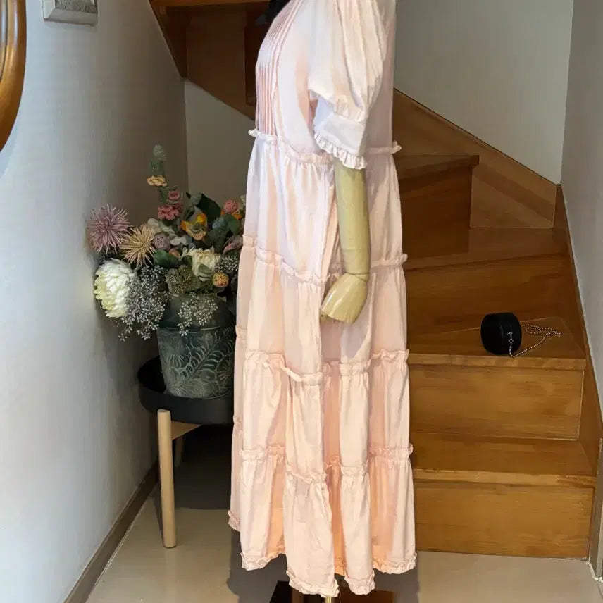[BUNJANG] Cindy Pink Frill Long Dress / 핑크색 프릴 롱 원피스 리본 장식 신디