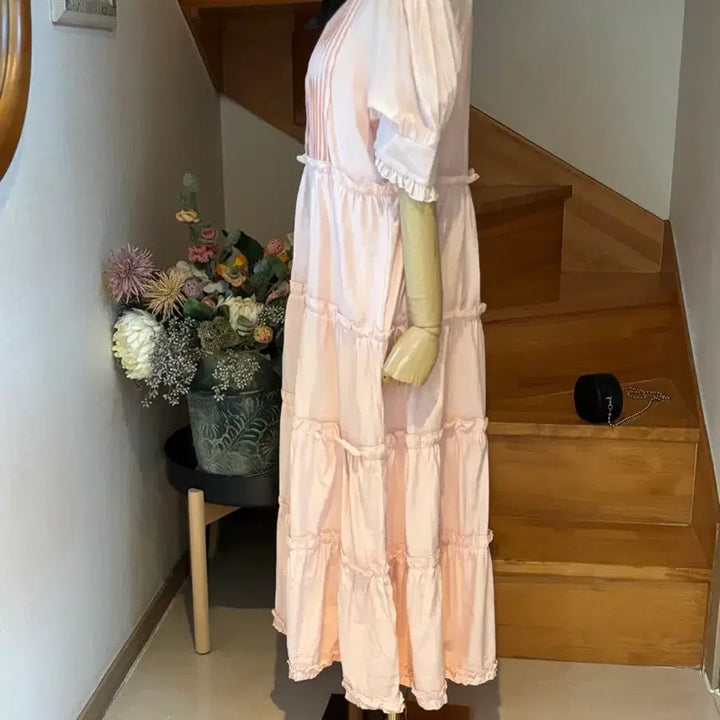 [BUNJANG] Cindy Pink Frill Long Dress / 핑크색 프릴 롱 원피스 리본 장식 신디