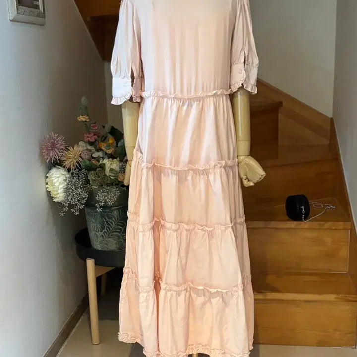 [BUNJANG] Cindy Pink Frill Long Dress / 핑크색 프릴 롱 원피스 리본 장식 신디