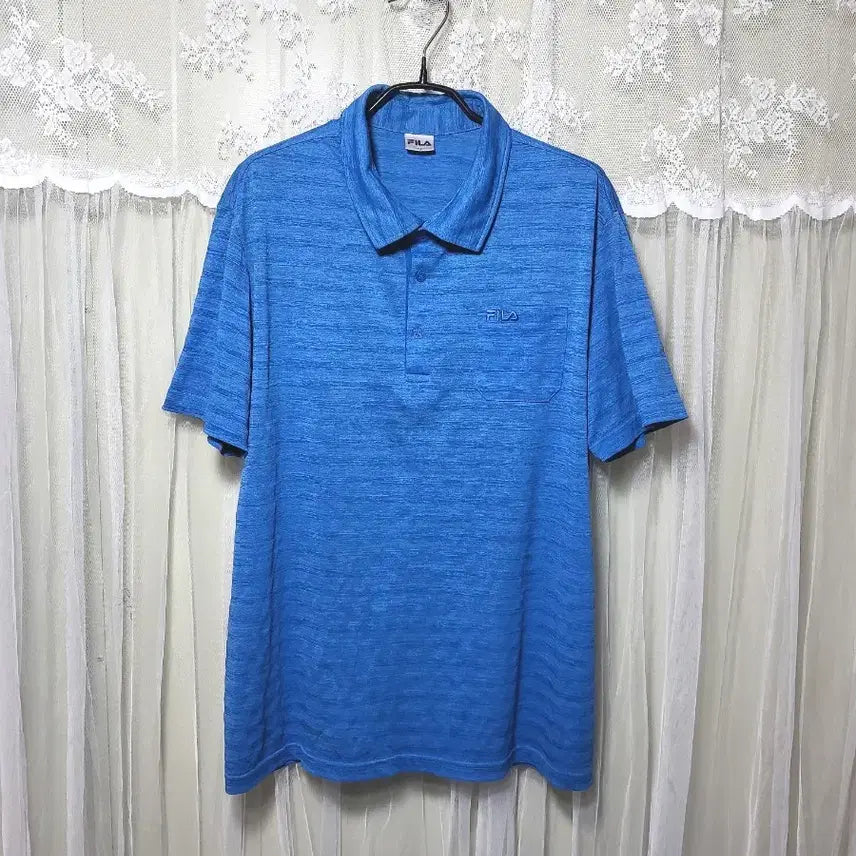 [BUNJANG] FILA Blue Short Sleeve Polo Shirt / 휠라 FILA 블루 반팔 폴로티 110 사이즈