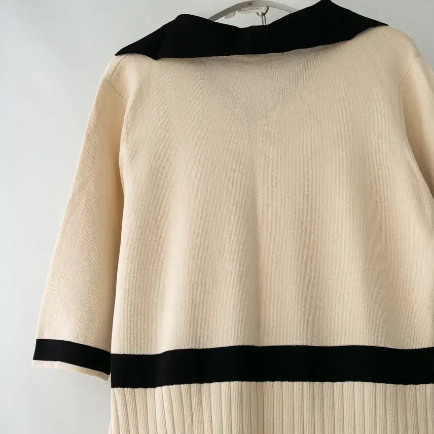 [BUNJANG] Color Block Collar Knit Pleated Dress / 55/ 배색 카라 니트 플리츠단ops