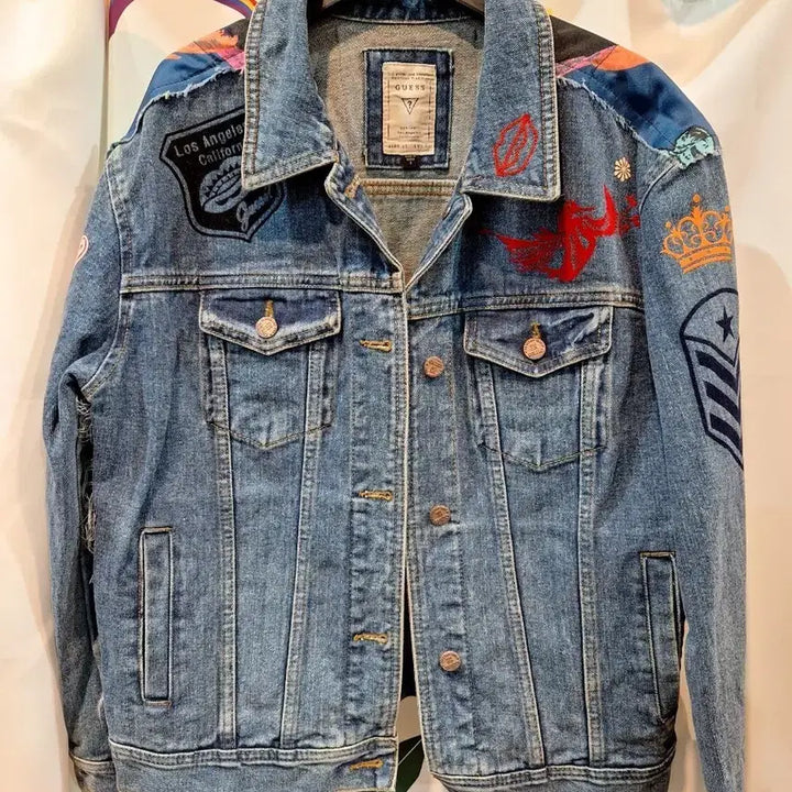 [BUNJANG] Guess Printed Oversized Denim Jacket / 게스 프린터 오버 데님자켓