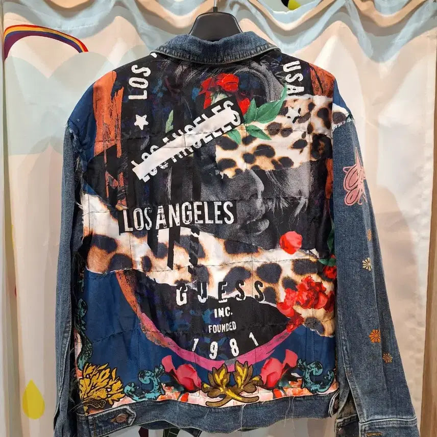 [BUNJANG] Guess Printed Oversized Denim Jacket / 게스 프린터 오버 데님자켓