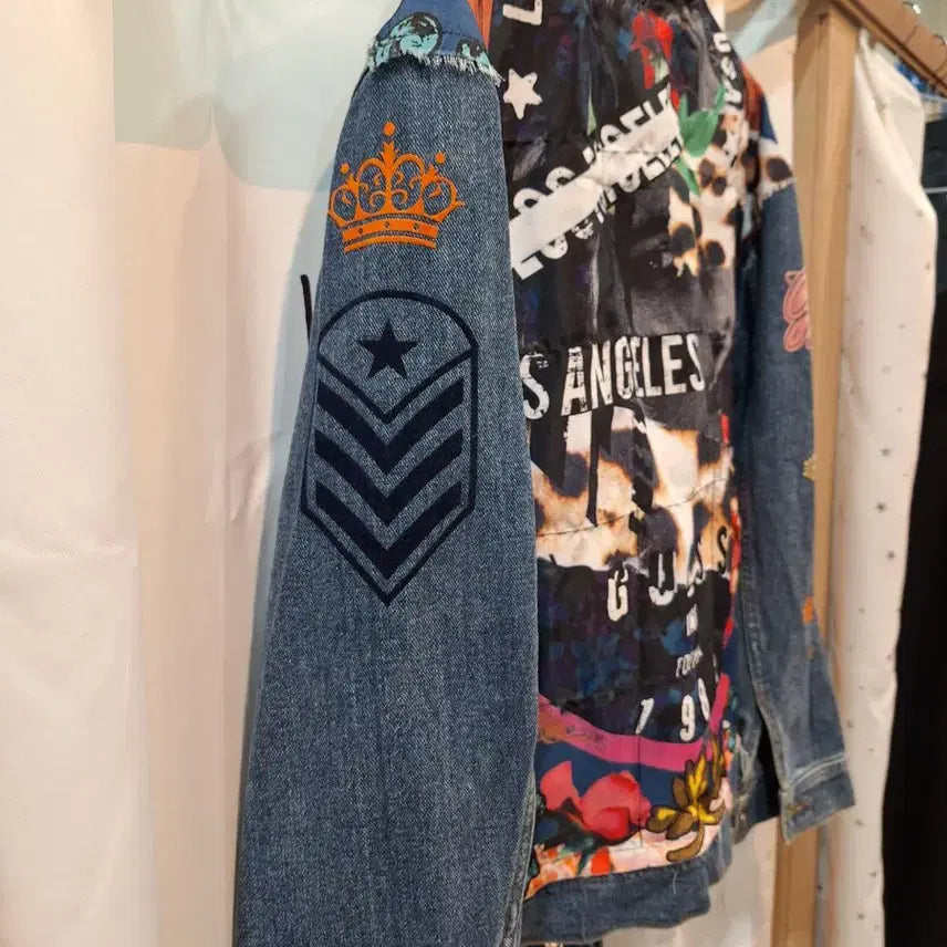 [BUNJANG] Guess Printed Oversized Denim Jacket / 게스 프린터 오버 데님자켓