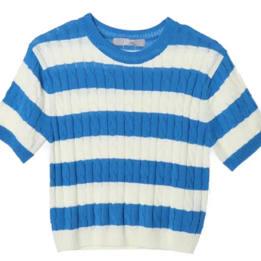 [BUNJANG] 8Seconds Striped Cable Knit Top / 에잇세컨즈 스트라이프 케이블 반팔 니트