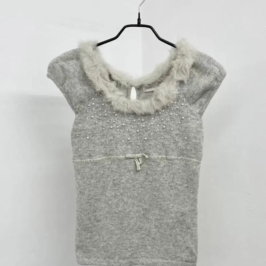 [BUNJANG] Vintage Fairy Pearl Ribbon Knit Top / 빈티지 페어리 퍼 진주 리본 니트 탑 로걀탑 잉그니 세실맥비