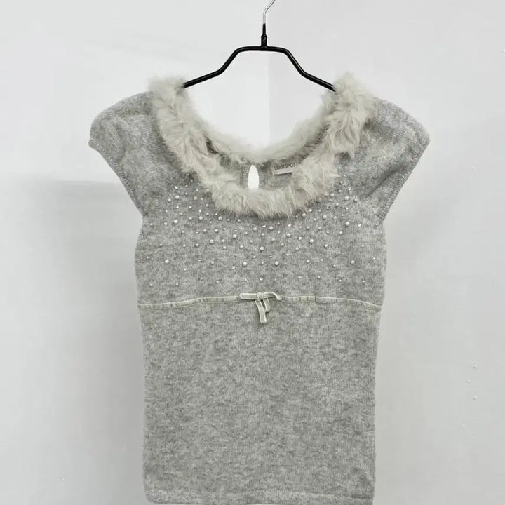[BUNJANG] Vintage Fairy Pearl Ribbon Knit Top / 빈티지 페어리 퍼 진주 리본 니트 탑 로걀탑 잉그니 세실맥비
