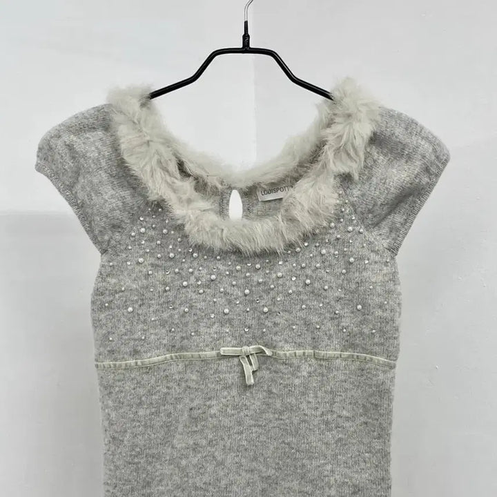 [BUNJANG] Vintage Fairy Pearl Ribbon Knit Top / 빈티지 페어리 퍼 진주 리본 니트 탑 로걀탑 잉그니 세실맥비