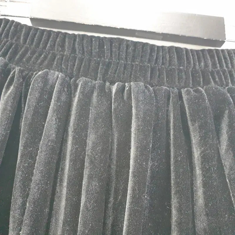 [BUNJANG] Black Velvet Flare Long Skirt / 여성FREE 블랙 벨뱃 플레어 롱스커트 M3487