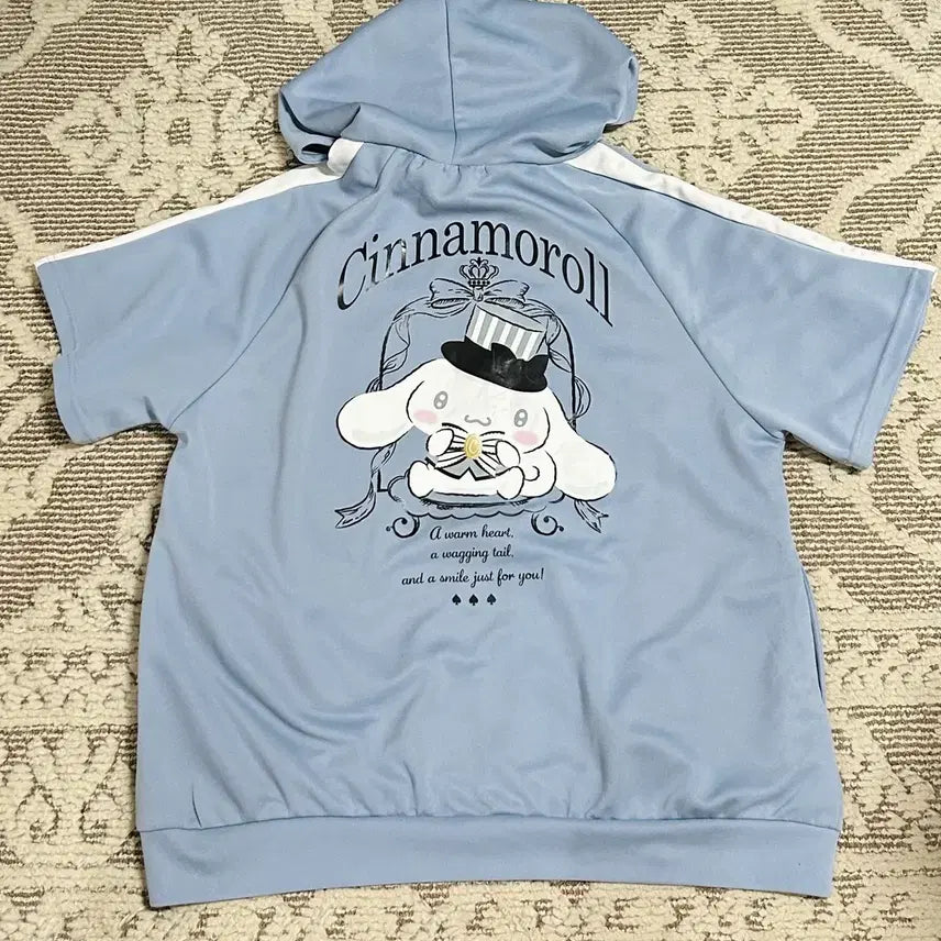 [BUNJANG] Sanrio Cinnamoroll Sora Blue Hooded Zip-up Short Sleeve / 산리오 시나모롤 소라색 후드집업 반팔