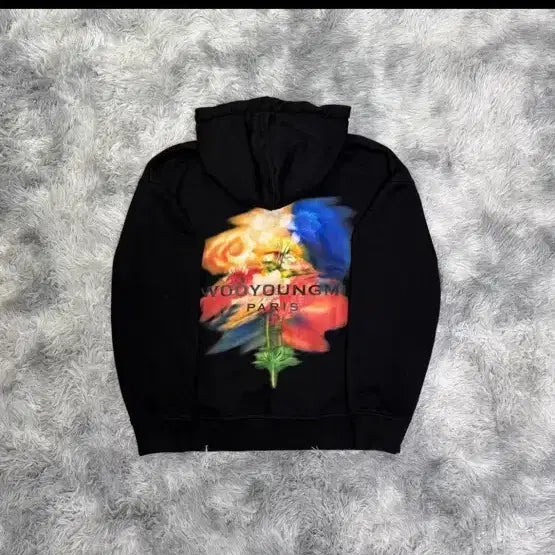 [SOLD OUT] 우영미 플라워 프린팅 블랙 후드티
