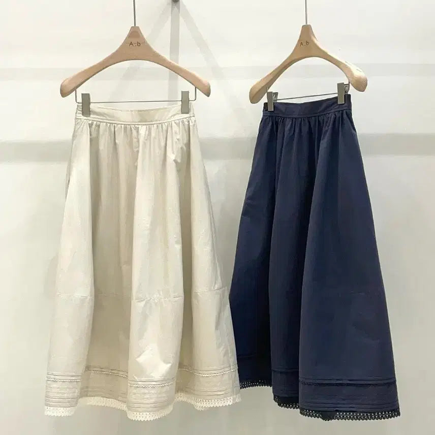 [BUNJANG] Premium Pleated Lace Long Skirt / [연베이지/차콜] 핀턱 레이스 롱스커트 / 고퀄리티 프리미엄 플레어 치마