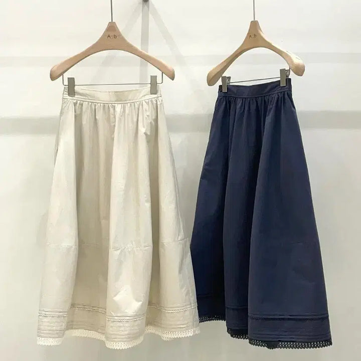 [BUNJANG] Premium Pleated Lace Long Skirt / [연베이지/차콜] 핀턱 레이스 롱스커트 / 고퀄리티 프리미엄 플레어 치마