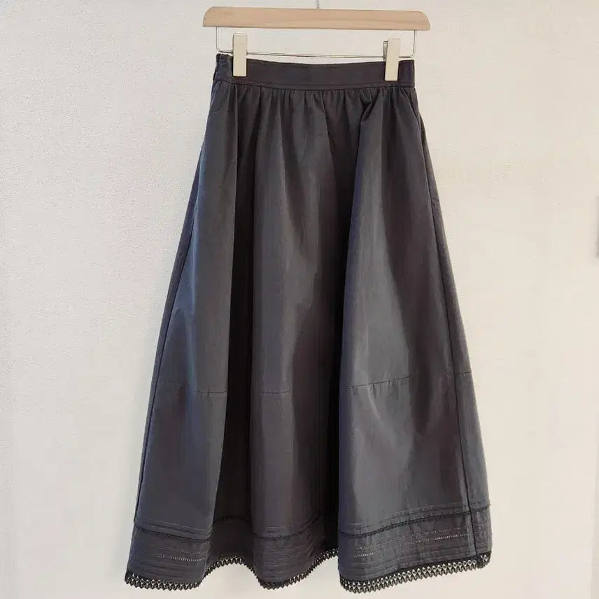 [BUNJANG] Premium Pleated Lace Long Skirt / [연베이지/차콜] 핀턱 레이스 롱스커트 / 고퀄리티 프리미엄 플레어 치마