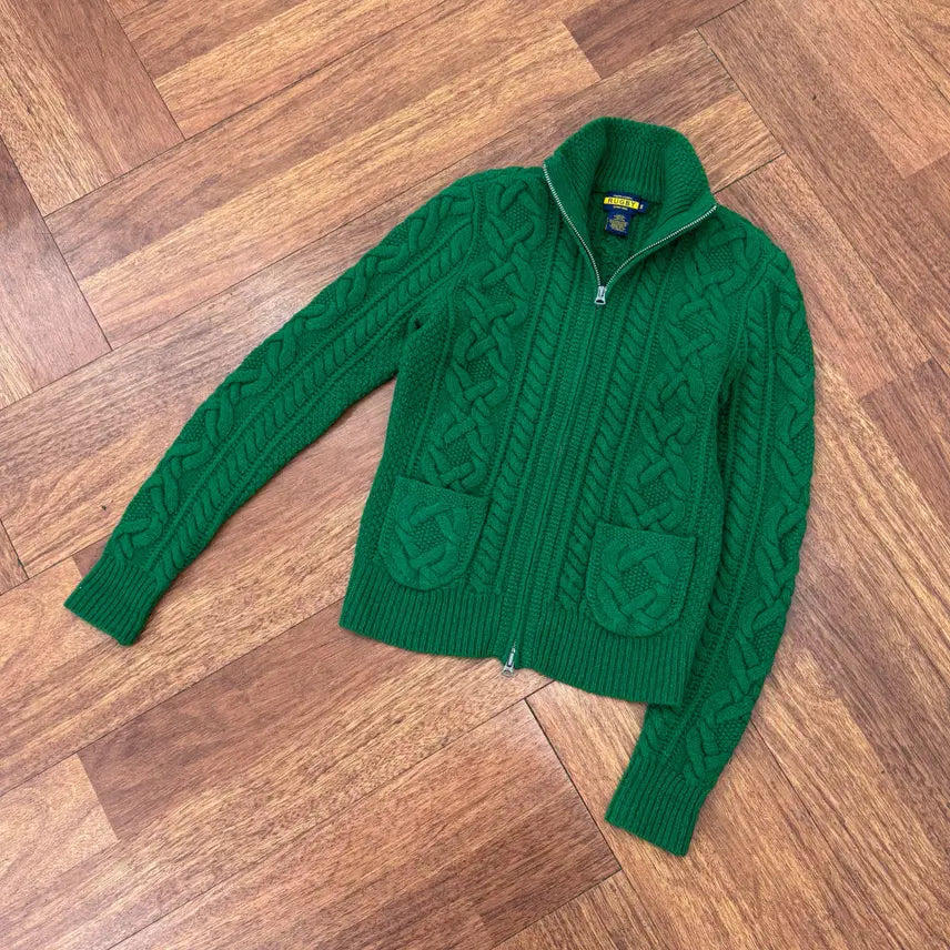 [BUNJANG] Polo Ralph Lauren Rugby Cable Two-Way Knit Zip-up / 여성용 S 폴로 랄프로렌 럭비 케이블 투웨이 니트 집업